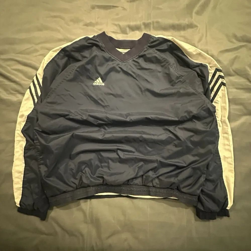 Vintage Adidas Windbreaker Mens Large Pullover Sweatshirt Striped Y2K 00s Navy